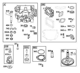 Crankcase Cover/Sump Group Diagram and Parts List for 40U777-0003-B5 400000 - 699999 Briggs and Stratton Engine